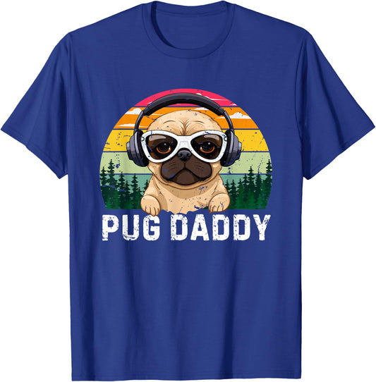 Retro Pug Dog Daddy For Dad Vintage Father's Day T-Shirt - T-Shirt | Royal