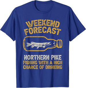 Fisher Weekend Forecast Fishing - Fish Northern Pike T-Shirt - T-Shirt | Royal