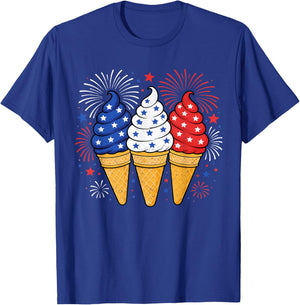 Ice Cream Patriotic American USA Flag Fourth of July Kids T-Shirt - T-Shirt | Royal