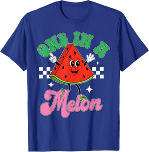 Funny Cute Retro Watermelon One In A Melon Summer Vacation T-Shirt - T-Shirt | Royal