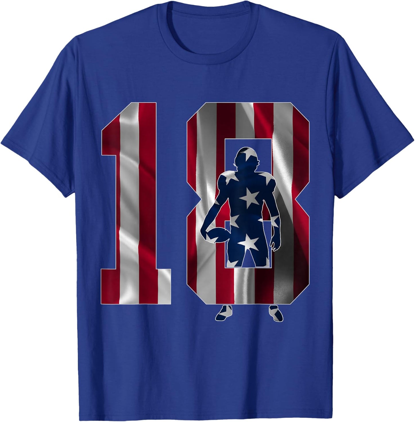 Number 18 Years Football 18th Birthday T-Shirt - T-Shirt | Royal