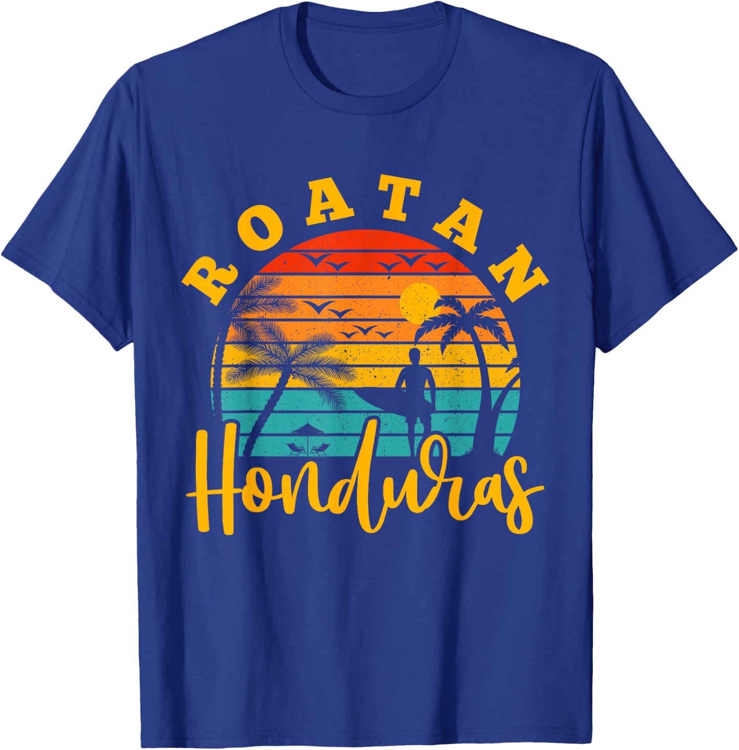 Roatan Honduras Surfing Surf Surfer Retro T-Shirt - T-Shirt | Royal