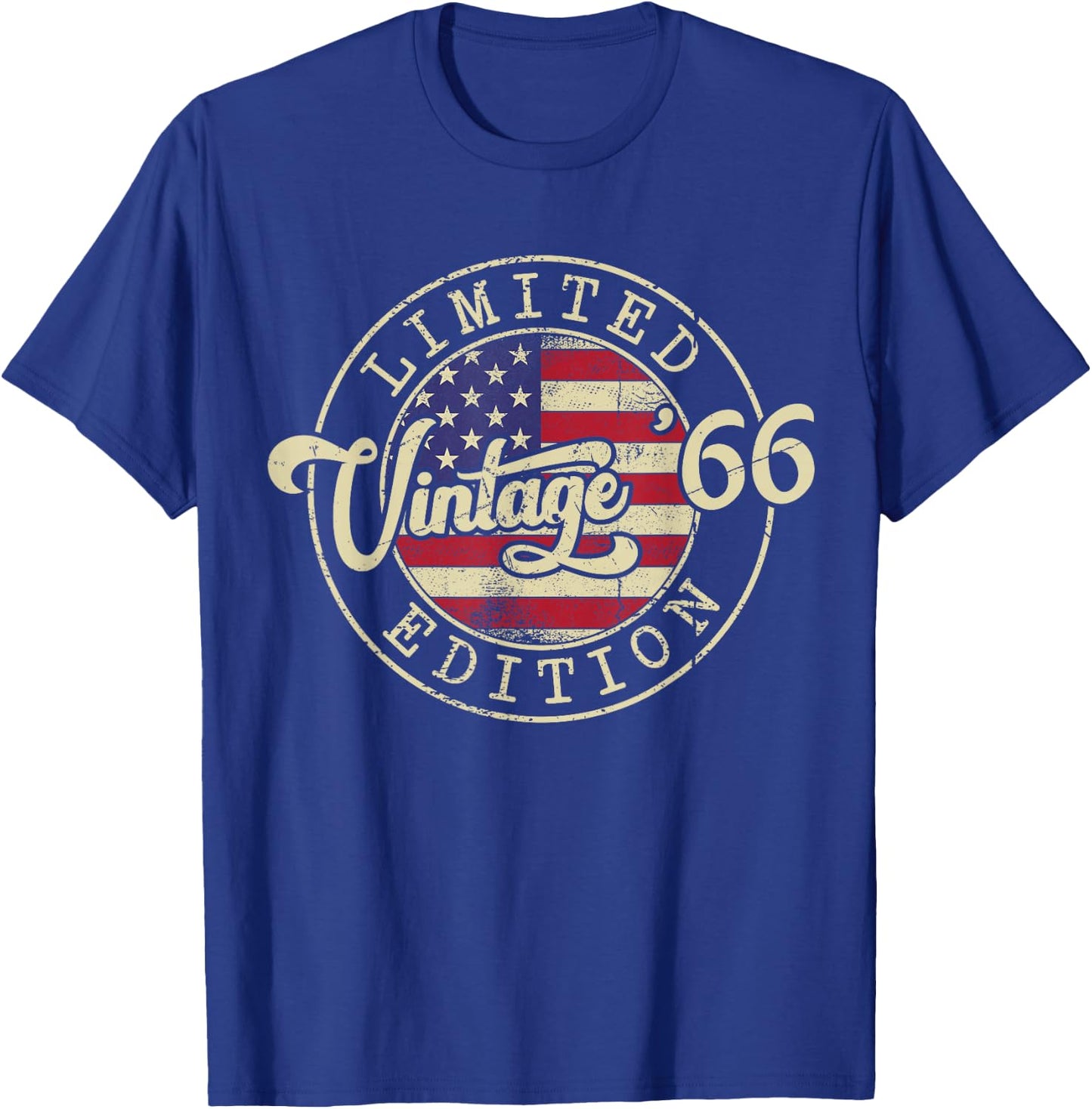 60th Birthday Vintage 1966 American Flag 60 Years Old T-Shirt - T-Shirt | Royal