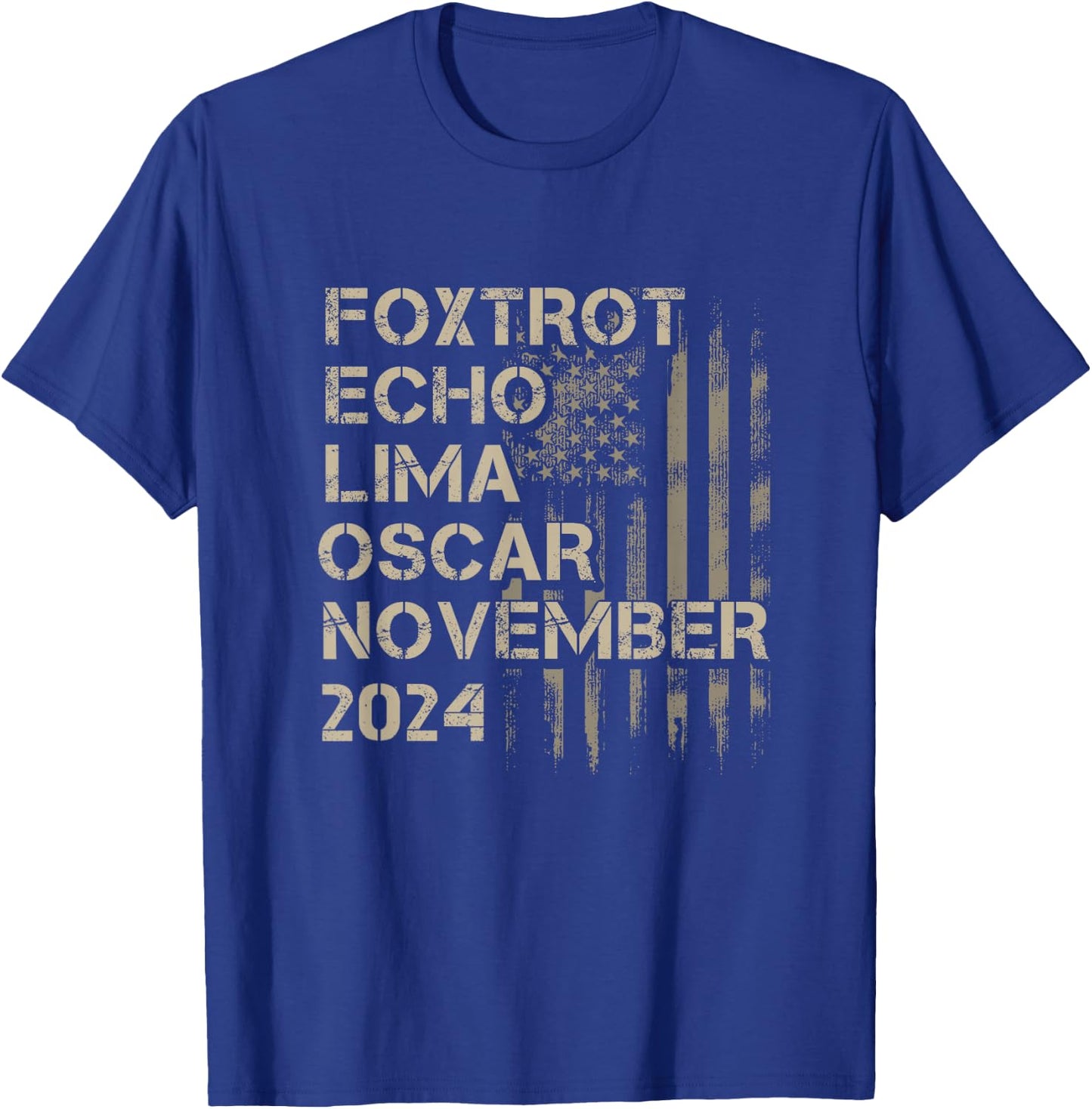 Trump 2024 Gifts by PIXELCYNIC - Black -Adults Military Modern - Small - Short Sleeve - Letter Print - Foxhound Theme T-Shirt - T-Shirt | Royal