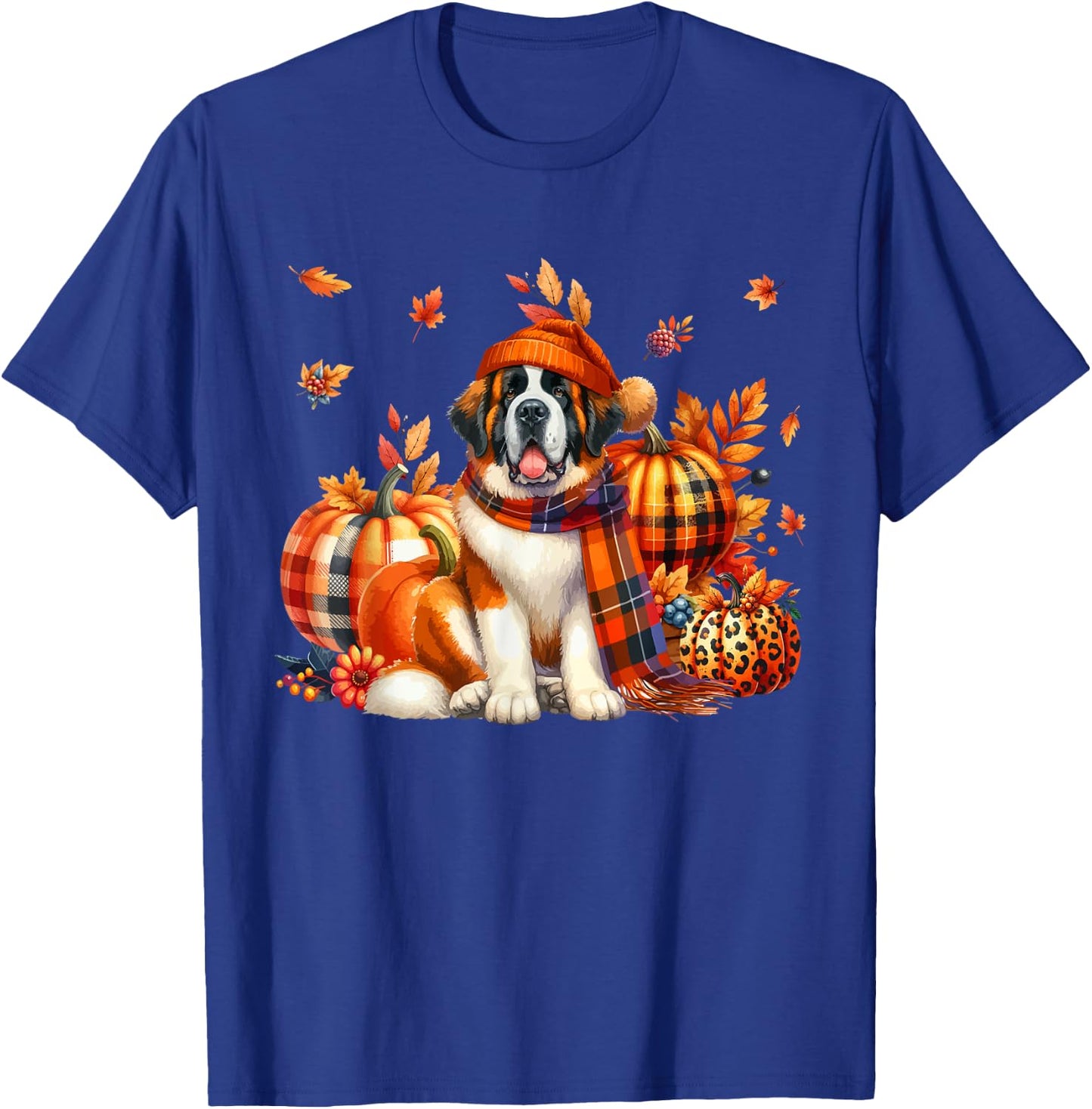 St. Bernard Thanksgiving Leopard Pumpkins Fall Leaves Lover T-Shirt - T-Shirt | Royal