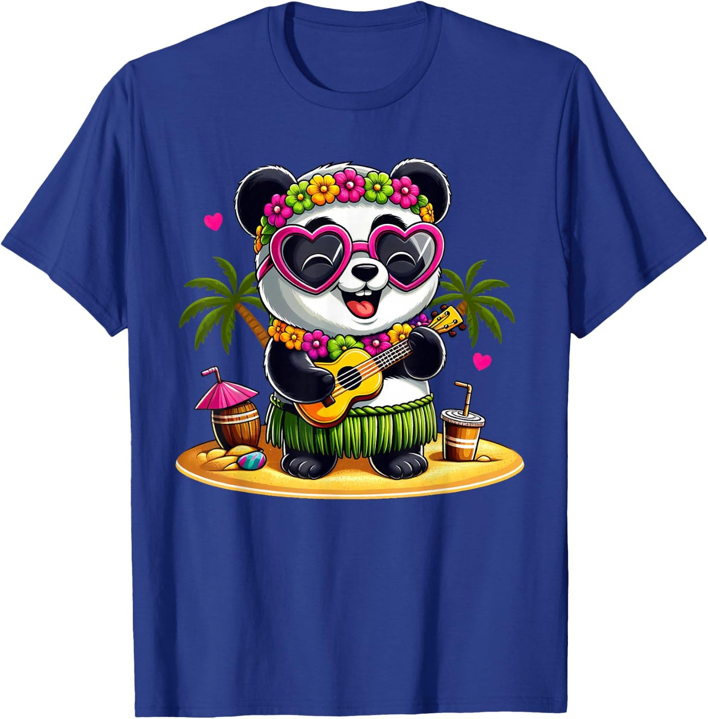 Funny Panda Hawaiian Costume Kids Summer Vacation Panda T-Shirt - T-Shirt | Royal