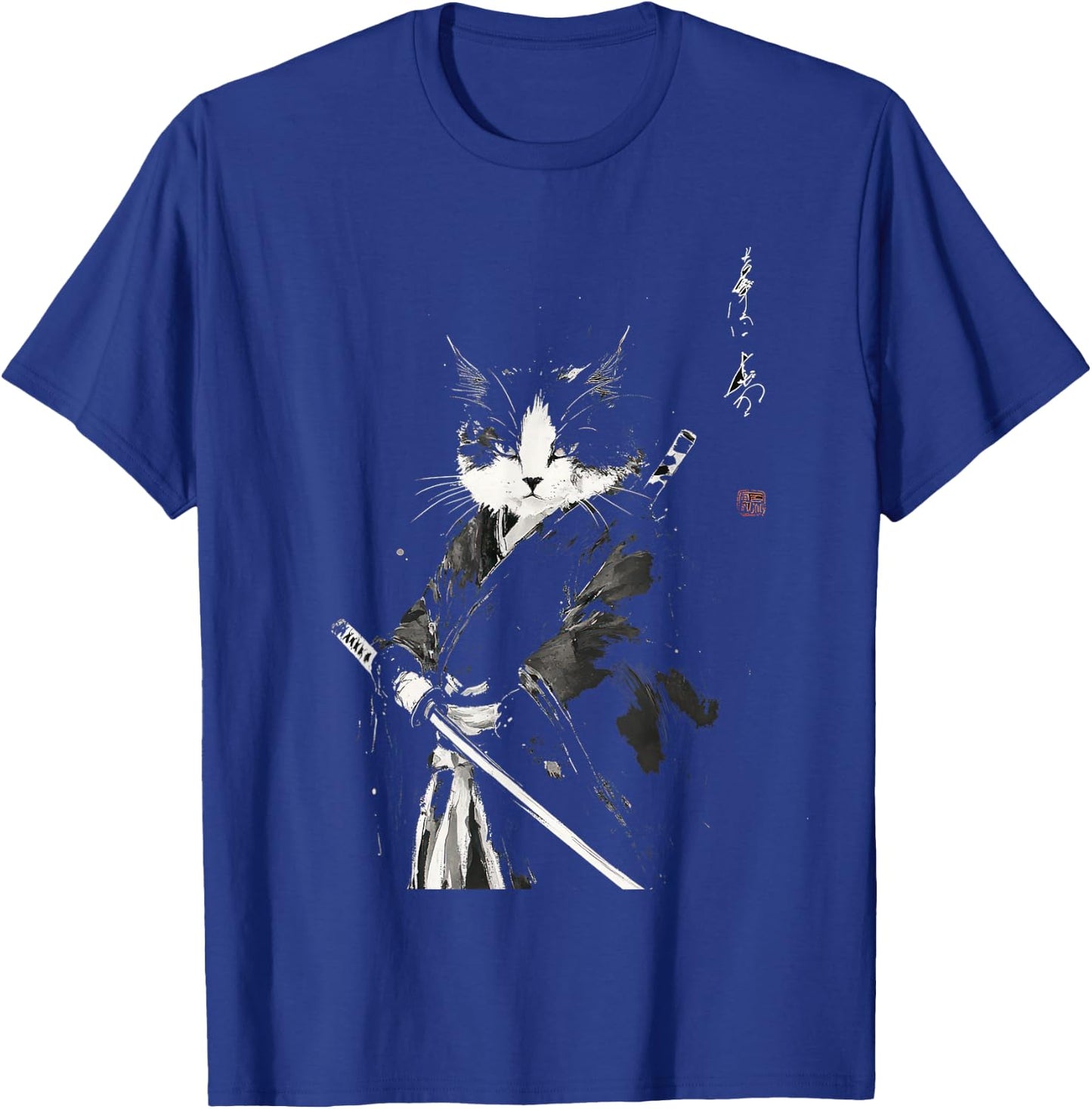 Vintage Samurai Cat Graphic Art Japanese Ukiyo-e T-Shirt - T-Shirt | Royal
