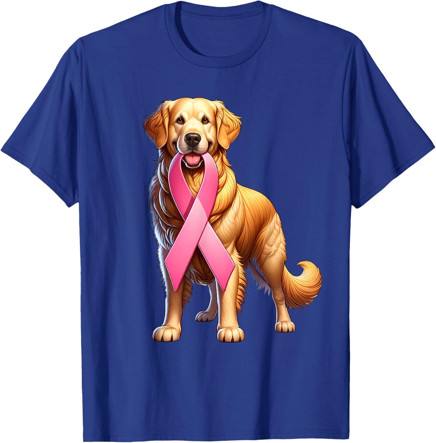 Breast Cancer Awareness Golden Retriever Pink Ribbon Dog T-Shirt - T-Shirt | Royal