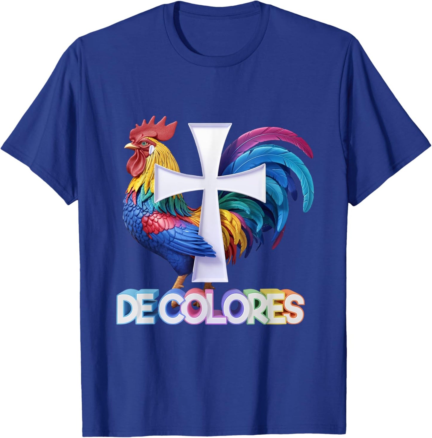 DeColores Cursillo Rainbow Rooster Catholic T-Shirt - T-Shirt | Royal