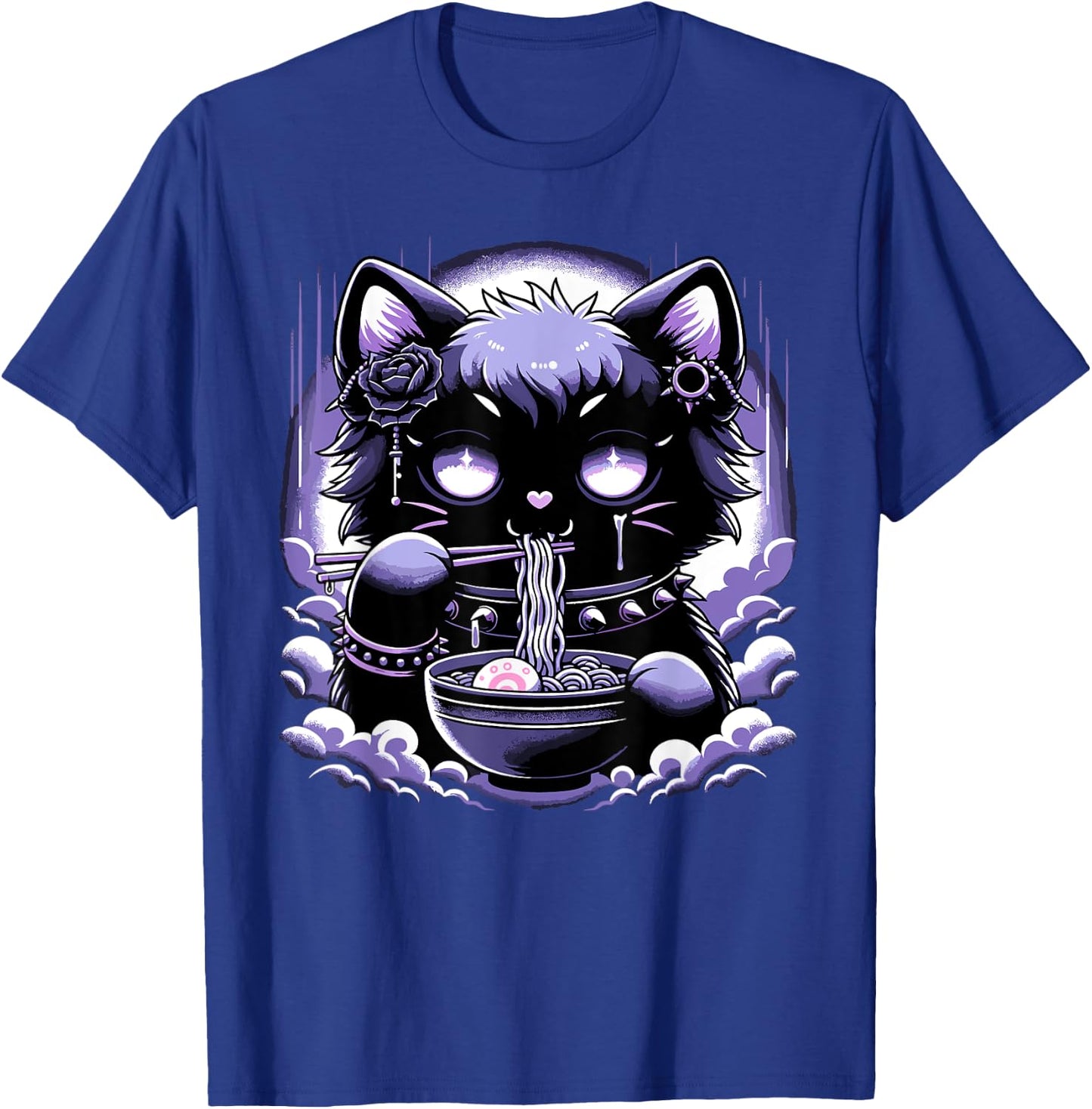 Pastel Goth Aesthetic Kawaii Creepy Cat Eating Ramen Noodles T-Shirt - T-Shirt | Royal