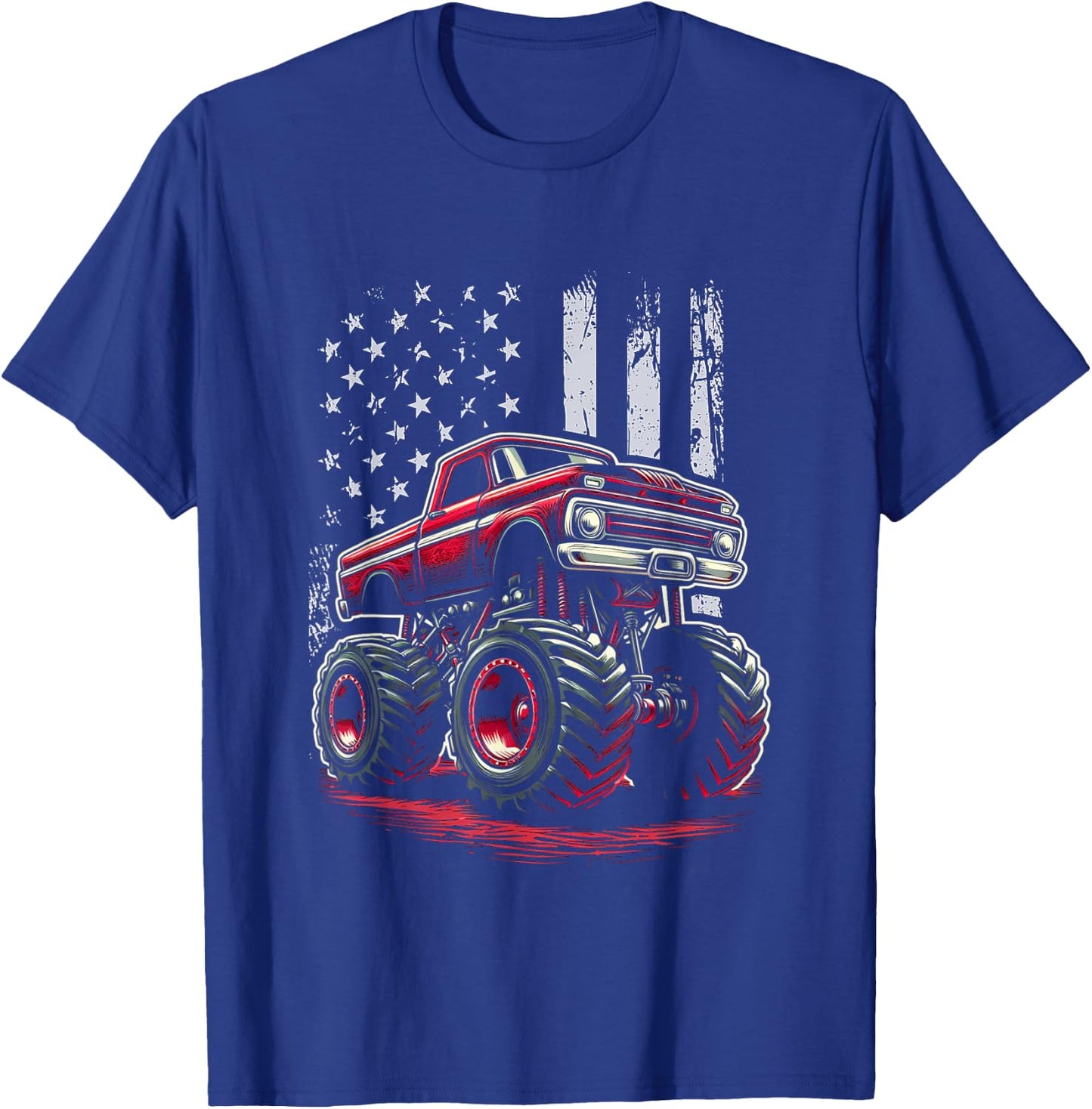 Patriotic USA Monster Truck Adult T-Shirt - T-Shirt | Royal