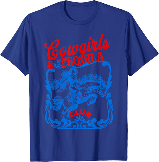 Cowgirls And Tequila Vintage Cocktail Funny Tequila Drinking T-Shirt - T-Shirt | Royal