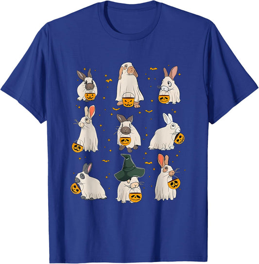 Spooky Rabbit Ghost Halloween Scary Bunnies With Pumpkins T-Shirt - T-Shirt | Royal