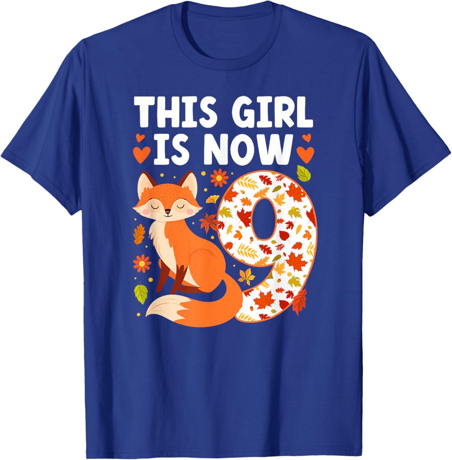 9th Fox Birthday Party 9 Year Old Girl Foxes Birthday Fox T-Shirt - T-Shirt | Royal