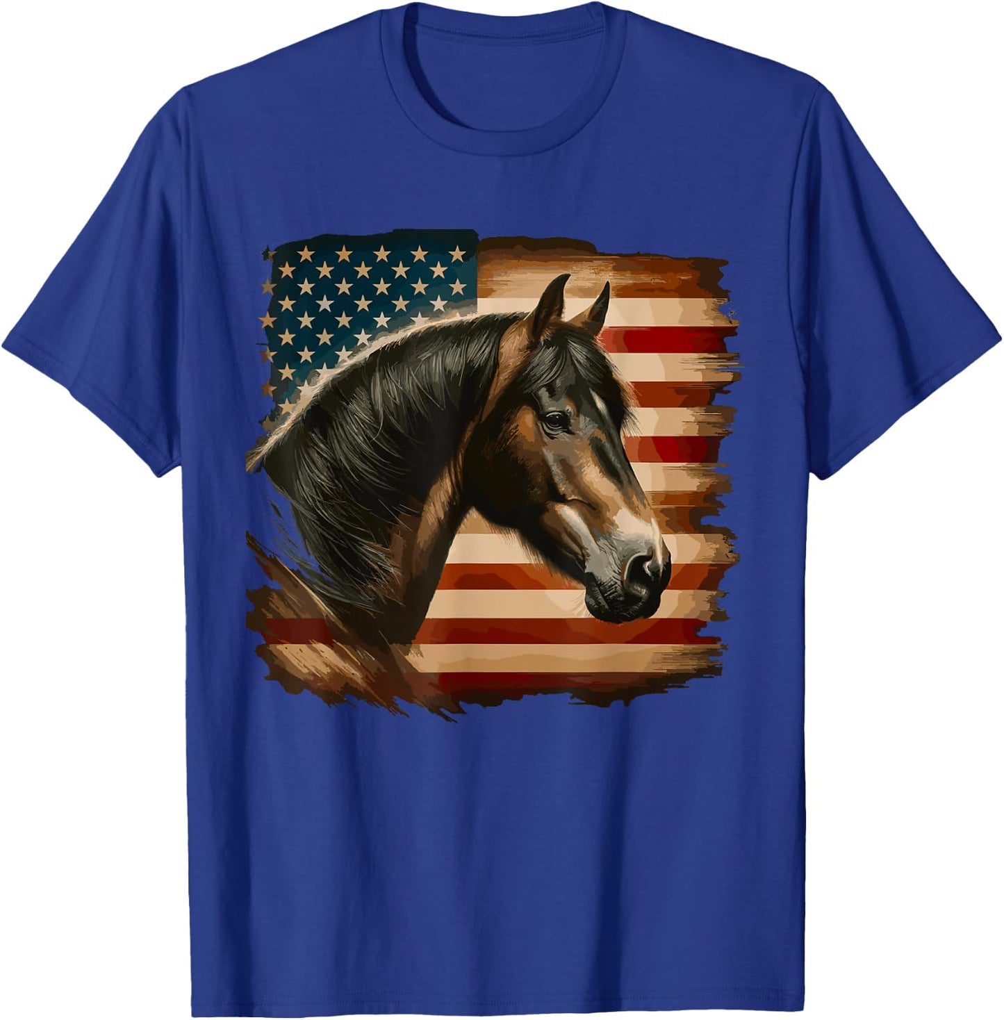 American Flag Patriotic Horse Horseback Riding Western Farm Kids Men T-Shirt - T-Shirt | Royal