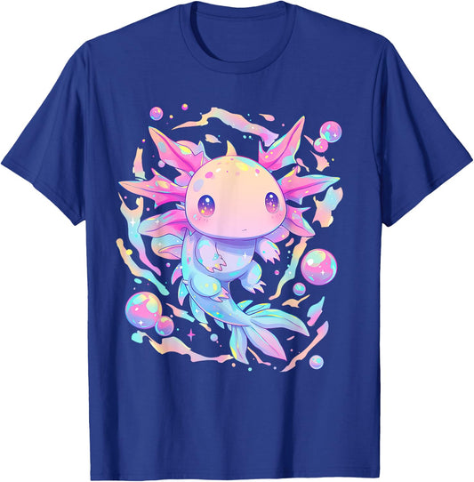 Kawaii Pastel Goth Cute Pink Sparkles Axolotl and Bubbles T-Shirt - T-Shirt | Royal