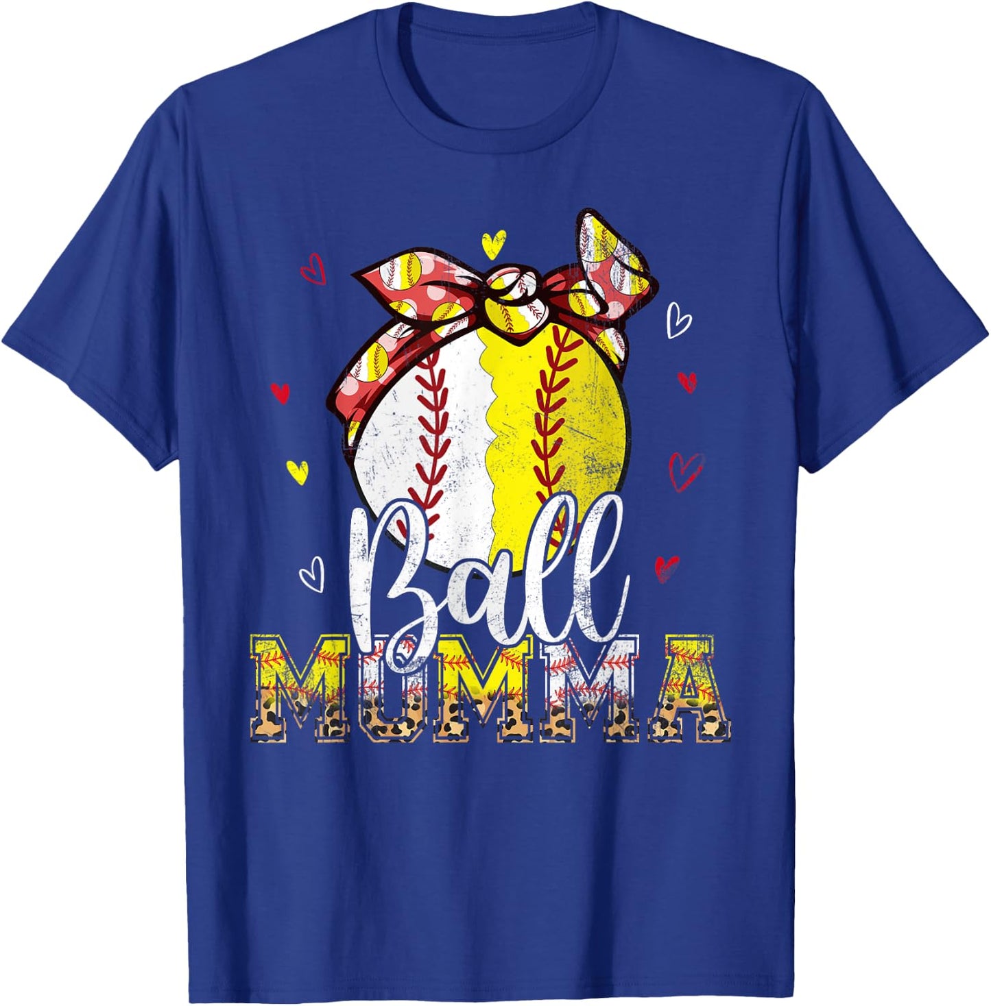 Softball Baseball Ball Momma Bandana Leopard Mothers Day T-Shirt - T-Shirt | Royal