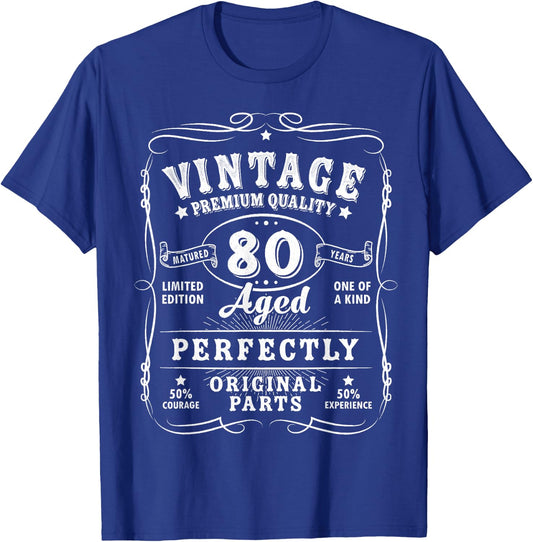 Vintage 80th Birthday Decorations Men Funny 80 Birthday T-Shirt - T-Shirt | Royal