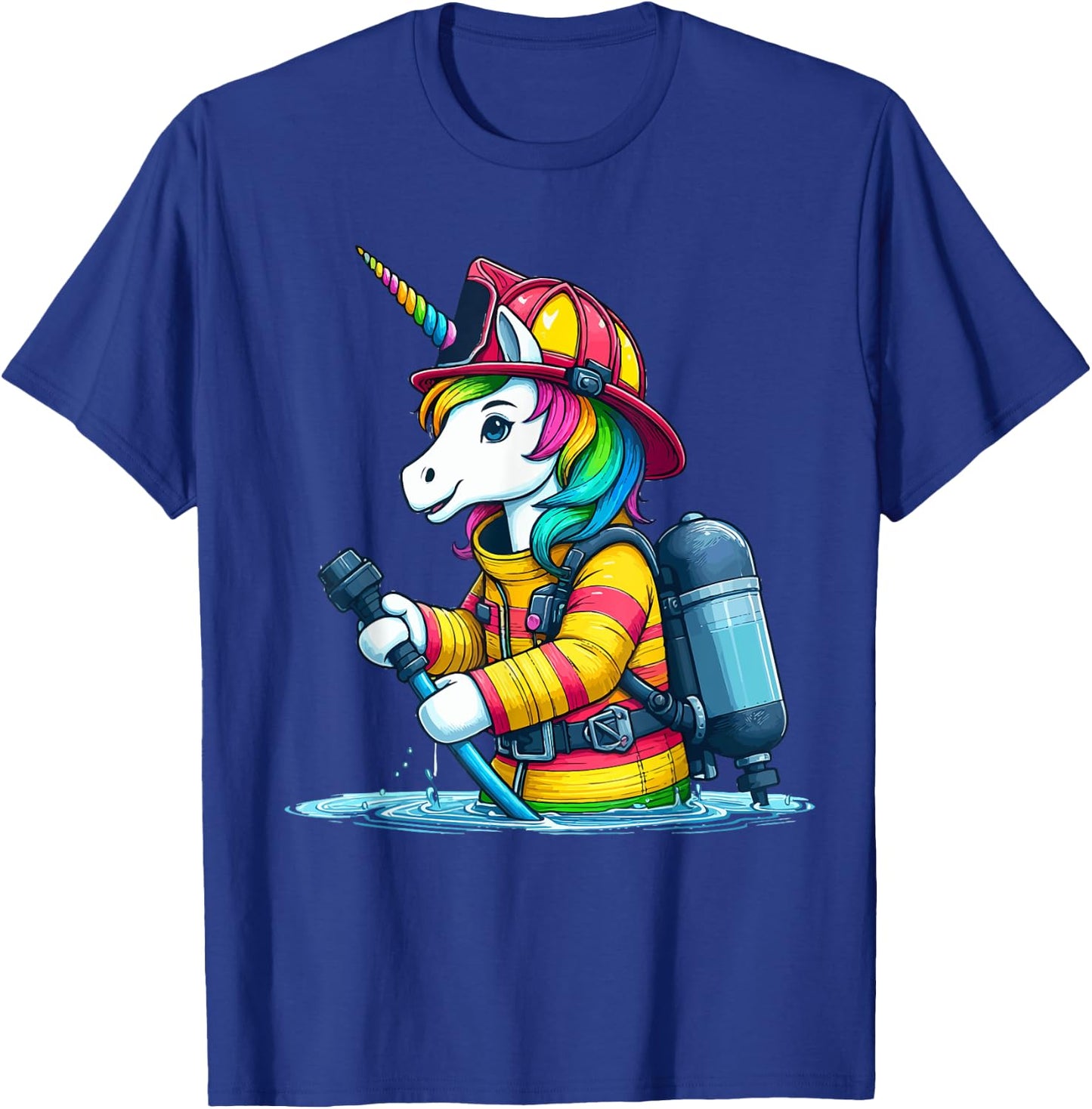 Unicorn Firefighter Fireman Birthday Party Funny Girl Love T-Shirt - T-Shirt | Royal
