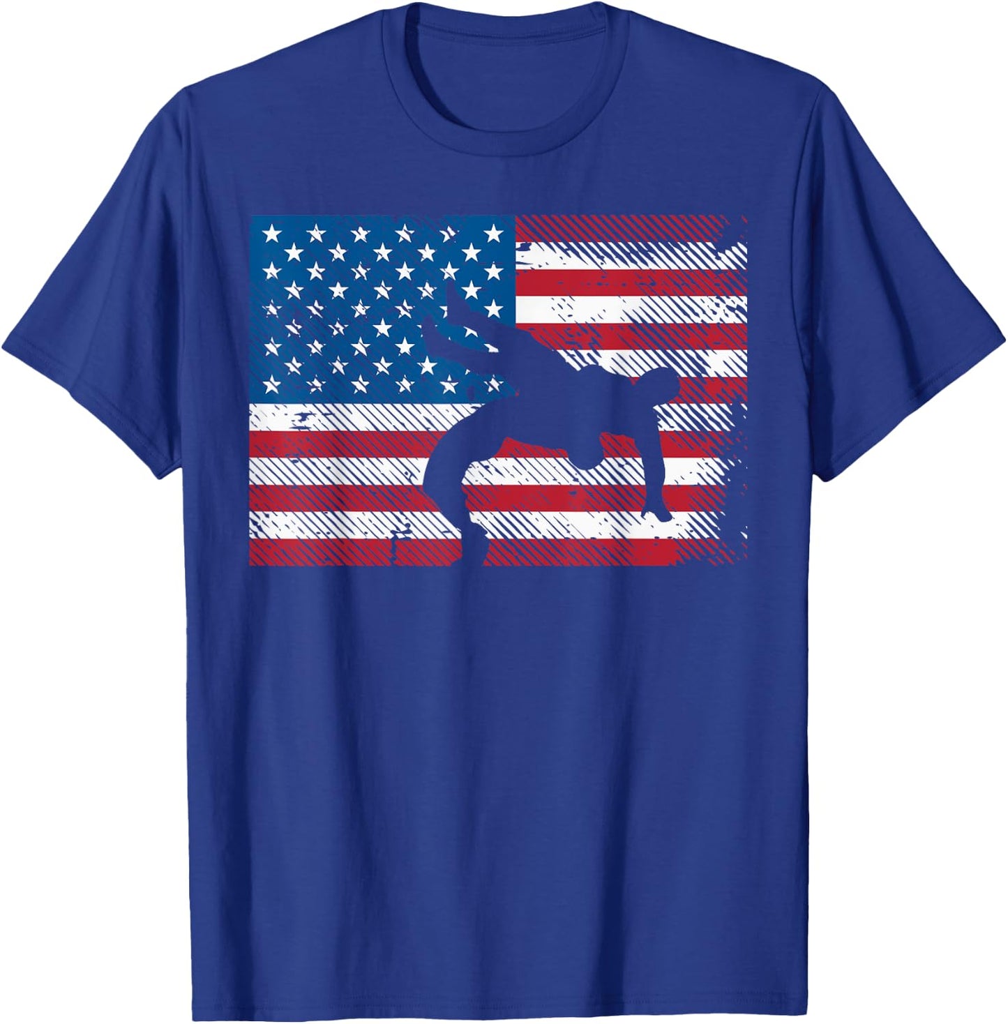 Wrestler Silhouette US Flag Vintage Wrestling Men Women Kids T-Shirt - T-Shirt | Royal
