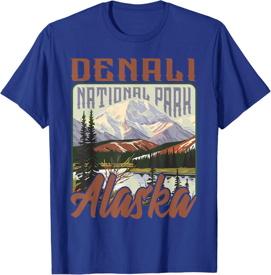 Denali USA National Park Vintage Alaska Outdoors Retro T-Shirt - T-Shirt | Royal