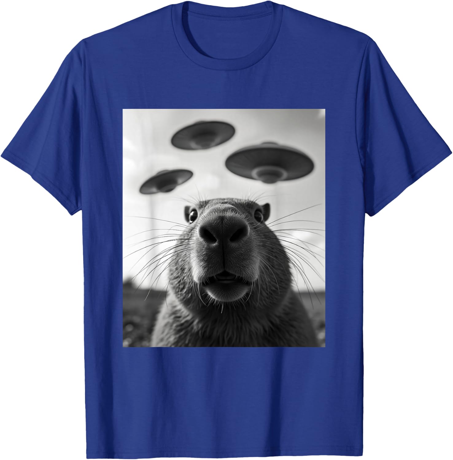 Funny Graphic Costume Weird Cute Capybara Selfie UFO T-Shirt - T-Shirt | Royal