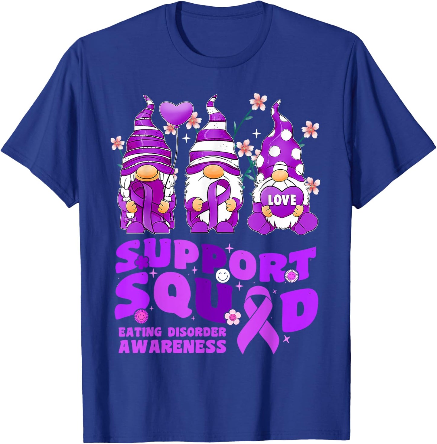 Support Squad Eating Disorder Awareness Gnome Purple Ribbon T-Shirt - T-Shirt | Royal