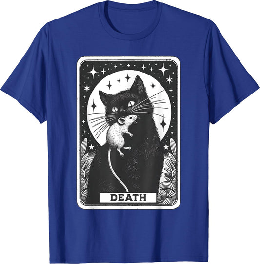 Graphic Cats Lover Moon Death Tarot Card The Cat With Mouse Men Women Girls Kids T-Shirt - T-Shirt | Royal