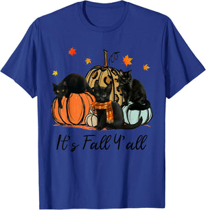 It's fall y'all Black Cats Thanksgiving Funny T-Shirt - T-Shirt | Royal