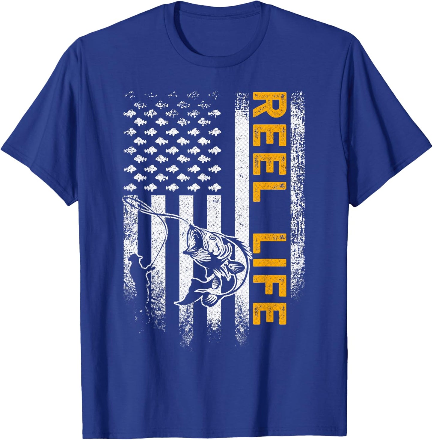 Vintage USA Flag Reel Life, Fisherman, Fishing Lover T-Shirt - T-Shirt | Royal
