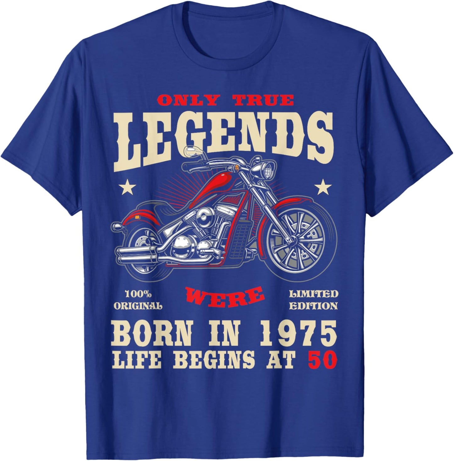 2025 | 50th Birthday Man Biker Gift Motorcycle Chopper 1975 T-Shirt - T-Shirt | Royal