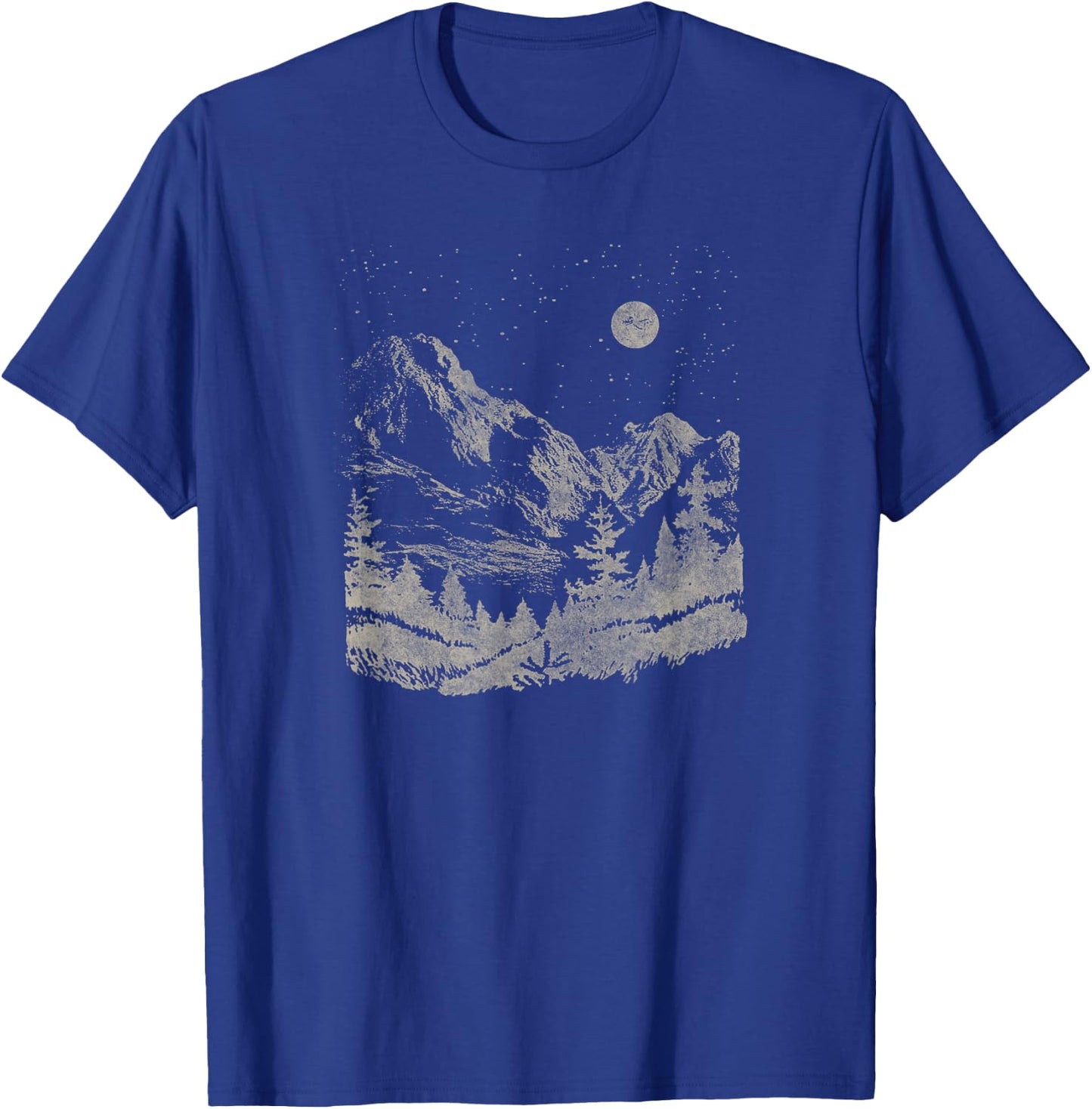Trendy Nighttime Mountain Forest Scene T-Shirt - T-Shirt | Royal