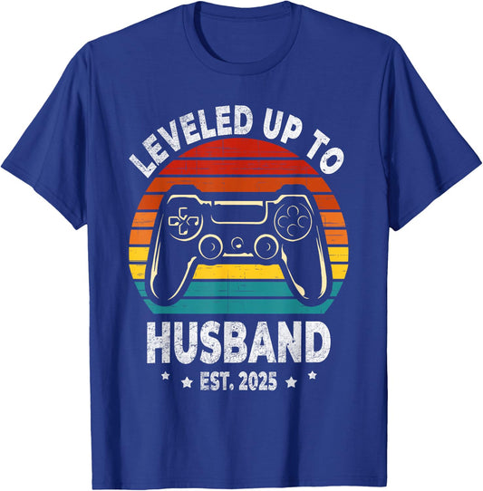 Leveled Up To Husband est 2025 Newly Married Bachelor Party T-Shirt - T-Shirt | Royal