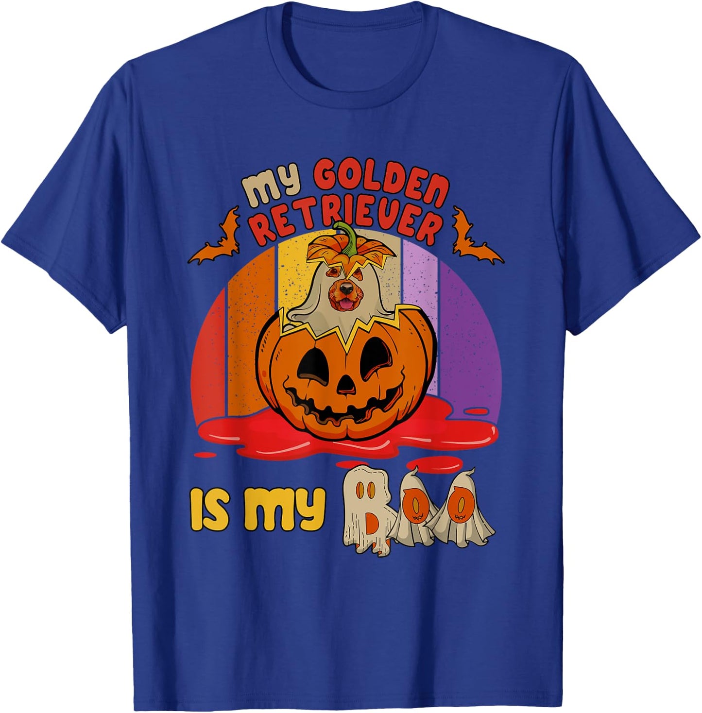 Vintage Retro My Golden Retriever Is My Boo Halloween Dog T-Shirt - T-Shirt | Royal