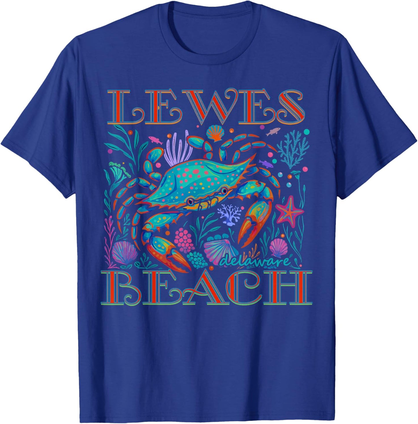 Lewes Beach Delaware Blue Crab Summer Beach Vacation Gifts T-Shirt - T-Shirt | Royal
