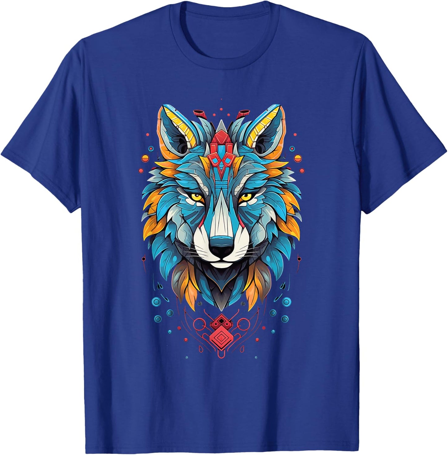 Native American Boho Wolf Splash Art Animal Face Wolf T-Shirt - T-Shirt | Royal