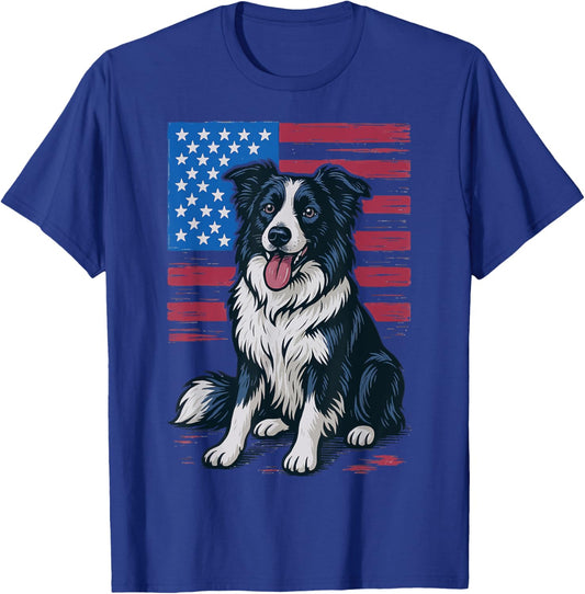 Border Collie USA Flag T-Shirt - T-Shirt | Royal