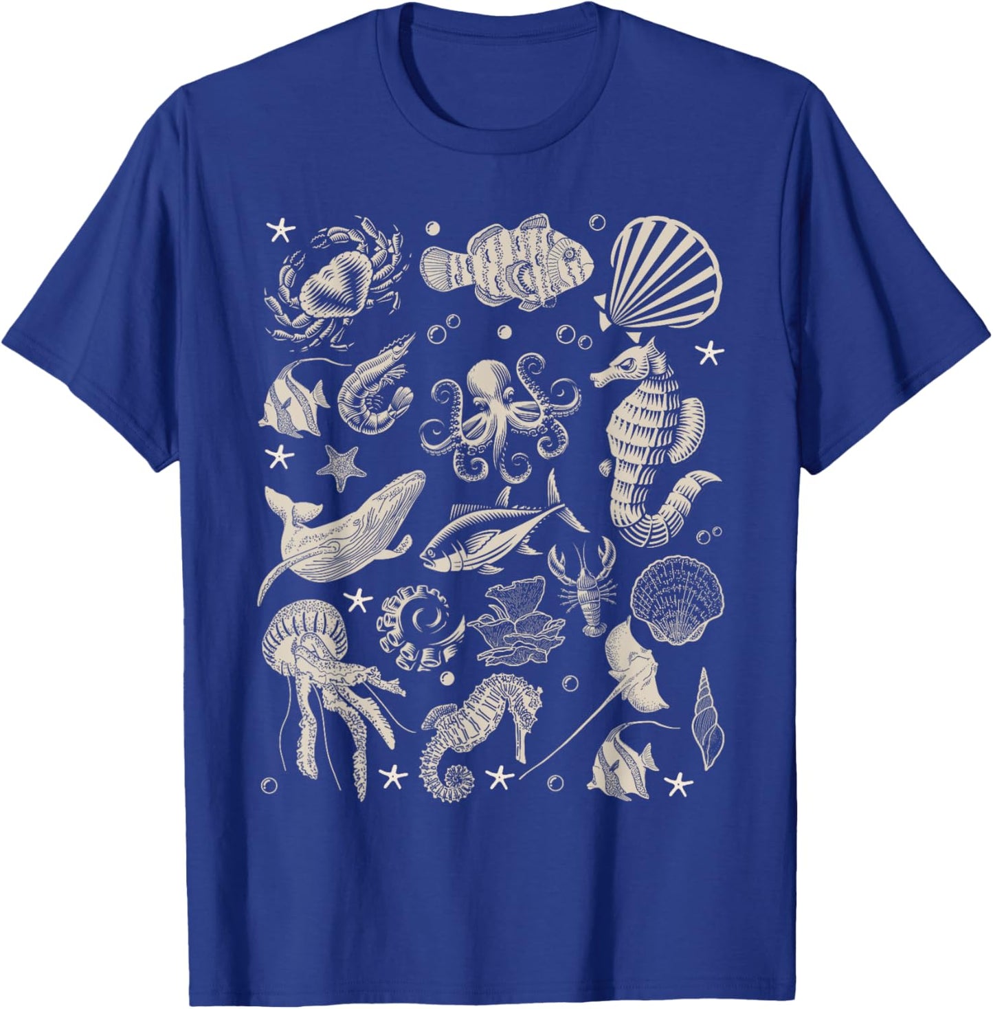 Vintage Ocean Wildlife Shark Turtle Octopus T-Shirt - T-Shirt | Royal