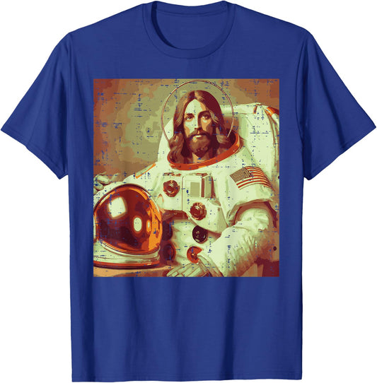Astronaut Jesus God Space Religious Christian Men Women Kids T-Shirt - T-Shirt | Royal