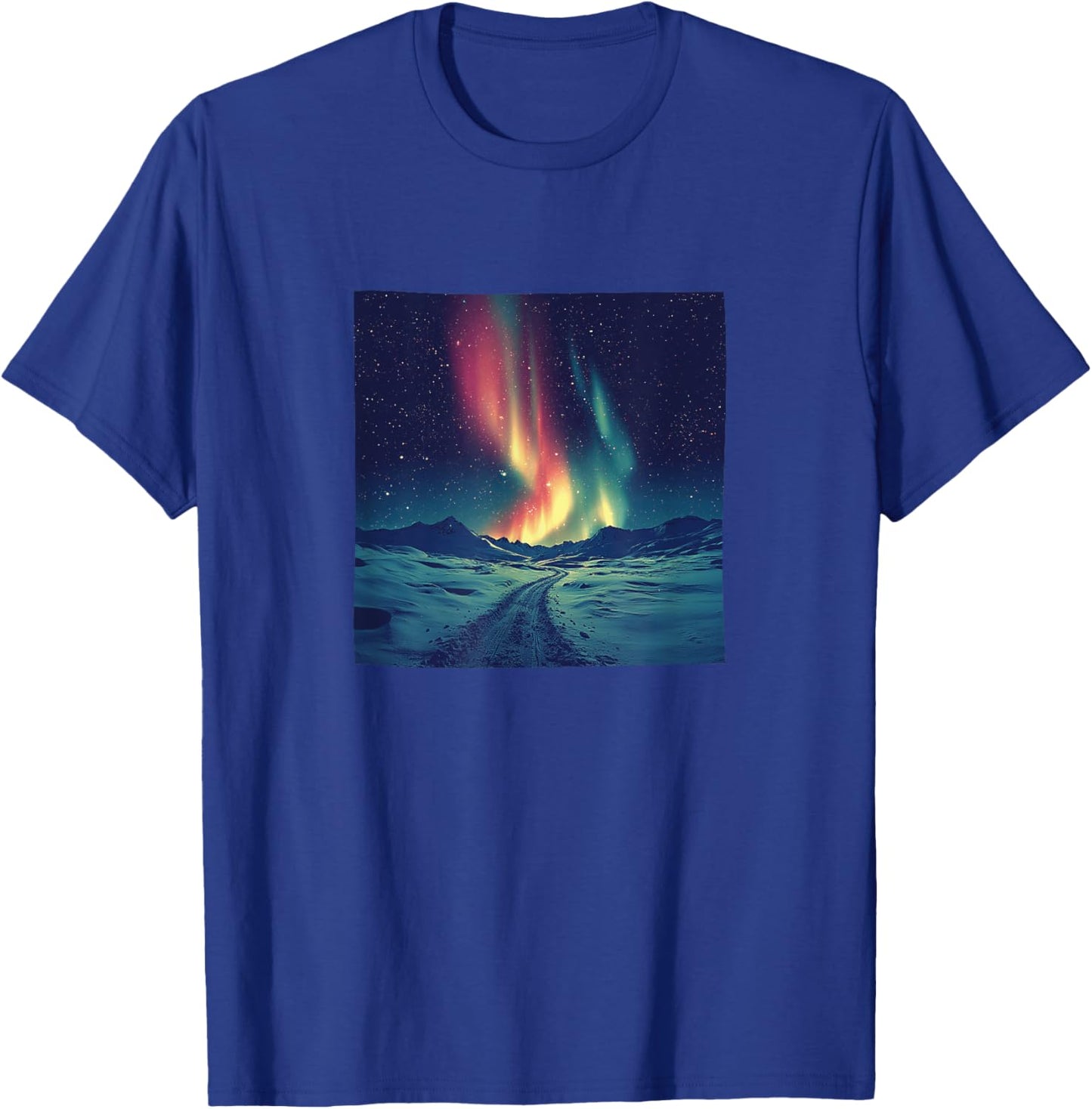 Northern Lights Over Snow Vintage Landscape Graphic T-Shirt - T-Shirt | Royal