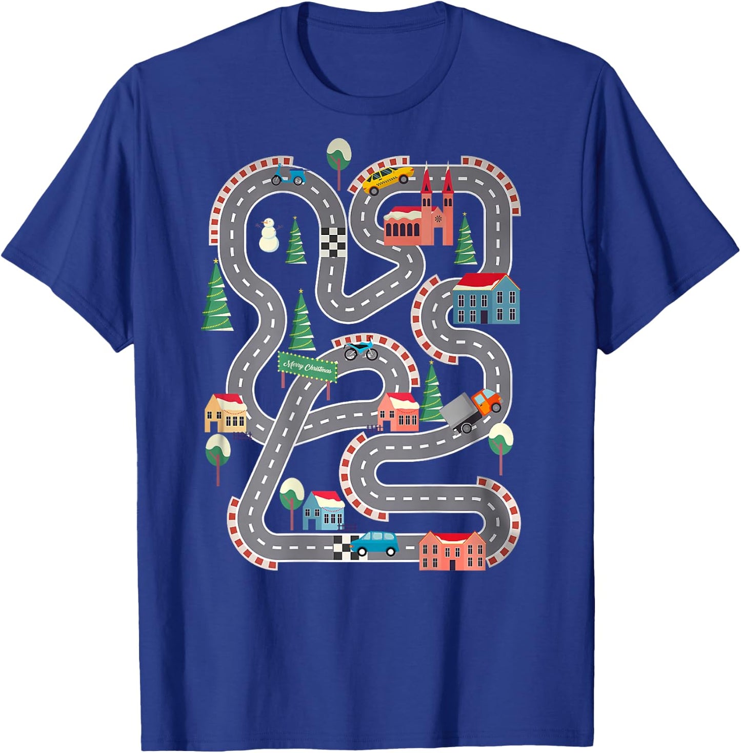 Kid Play Cars On Dad Back Race Track Mat Father's Day T-Shirt - T-Shirt | Royal