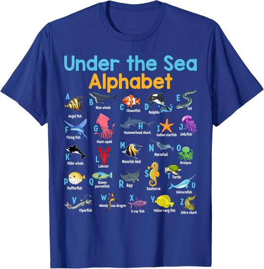 ABC Animals Under Water A-Z Types of Sea Animals Alphabet T-Shirt - T-Shirt | Royal
