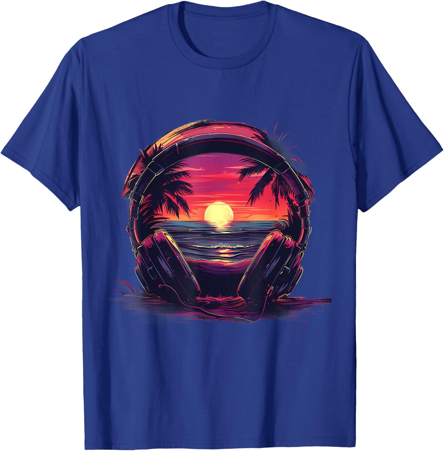 Headphones Music DJ House Music Sunset Artwork Beatmaker T-Shirt - T-Shirt | Royal