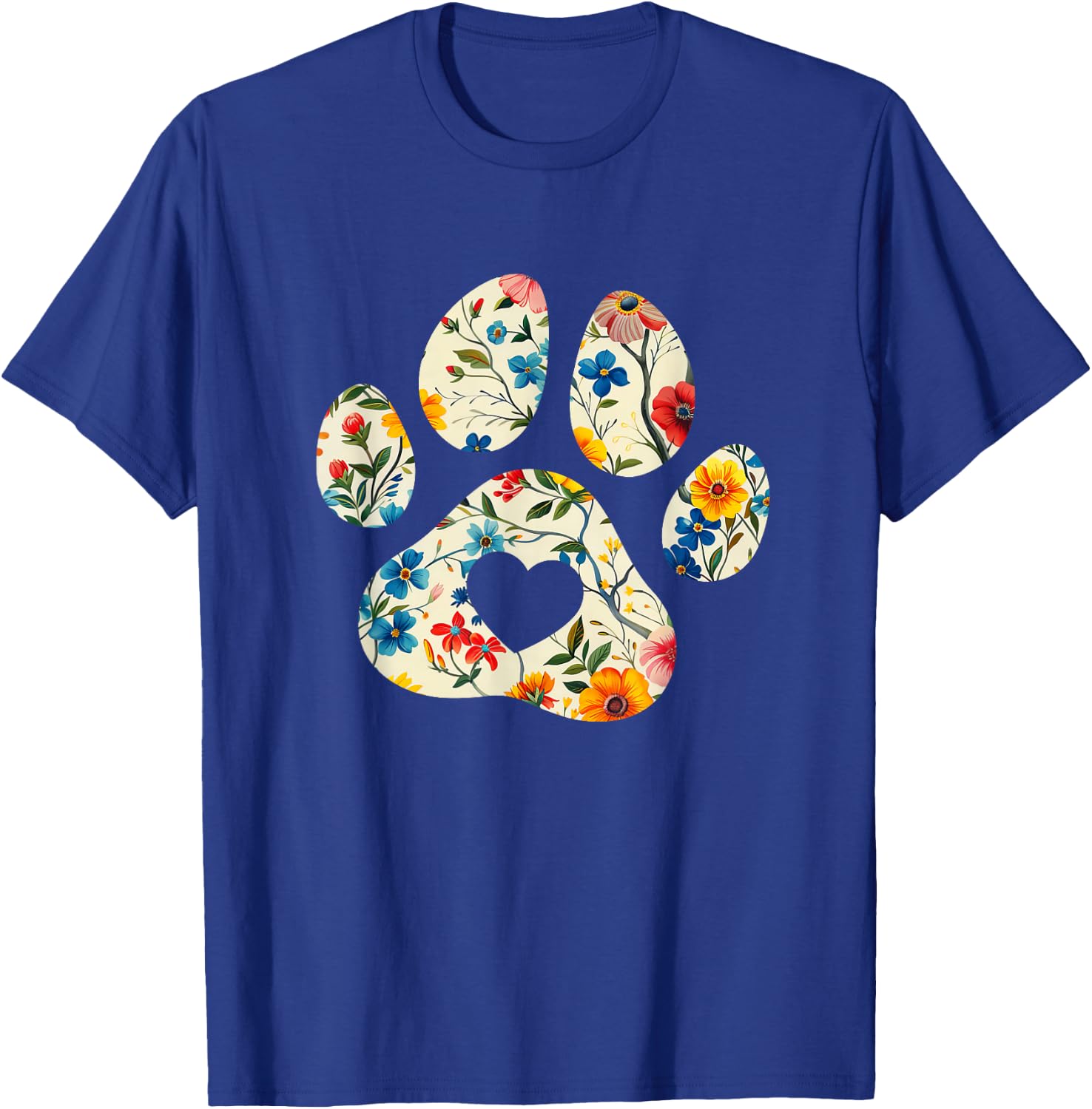 Vintage Silhouette Flowers Floral Paw Print Heart T-Shirt - T-Shirt | Royal