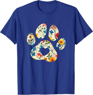 Vintage Silhouette Flowers Floral Paw Print Heart T-Shirt - T-Shirt | Royal