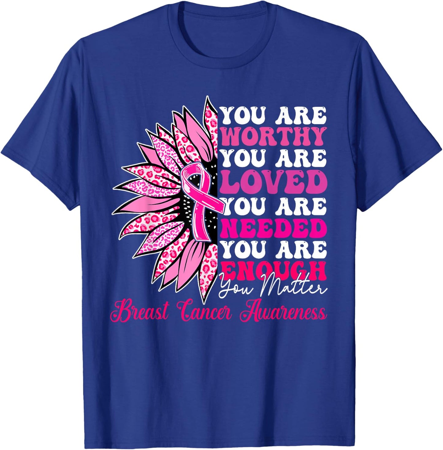Sunflower Pink Breast Cancer Awareness Women Girls Warrior T-Shirt - T-Shirt | Royal