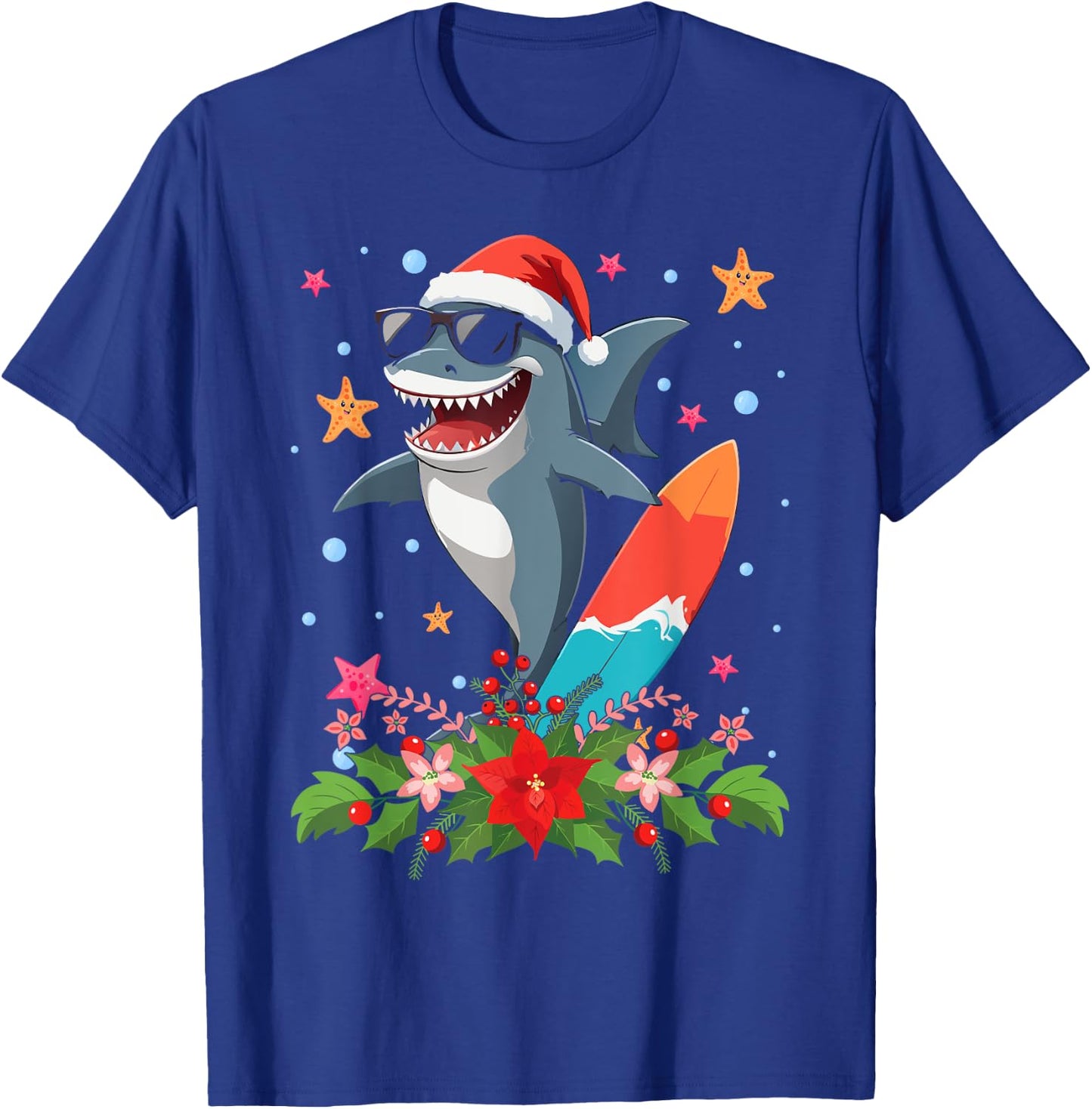 Funny Shark Hawaiian Summer Surfing Shark Christmas in July Men Women Kids T-Shirt - T-Shirt | Royal