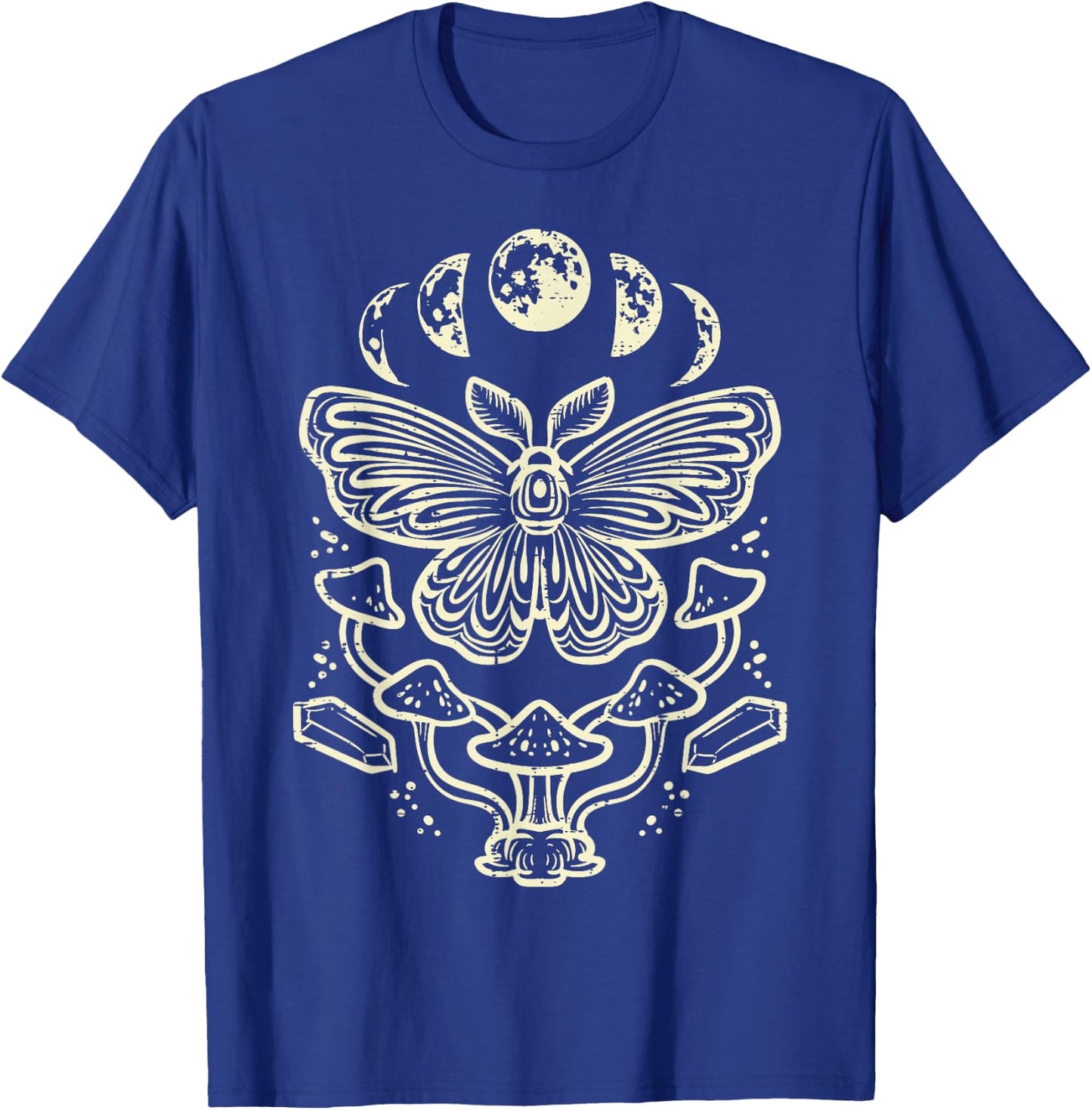 Moth Moon Phases Mushroom Goblincore Grunge Women Men Kids T-Shirt - T-Shirt | Royal