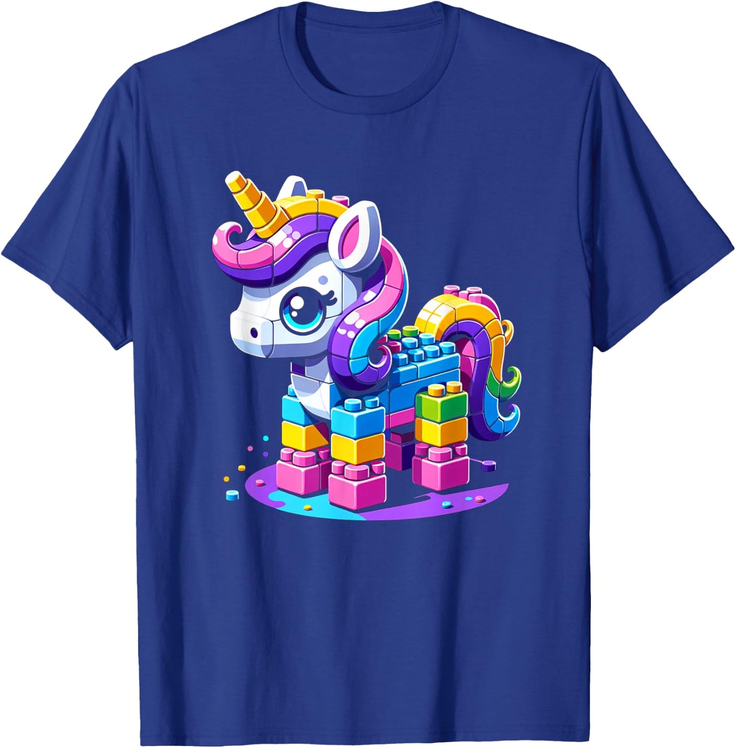 Block Building Unicorn Lover Master Builder Bricks T-Shirt - T-Shirt | Royal