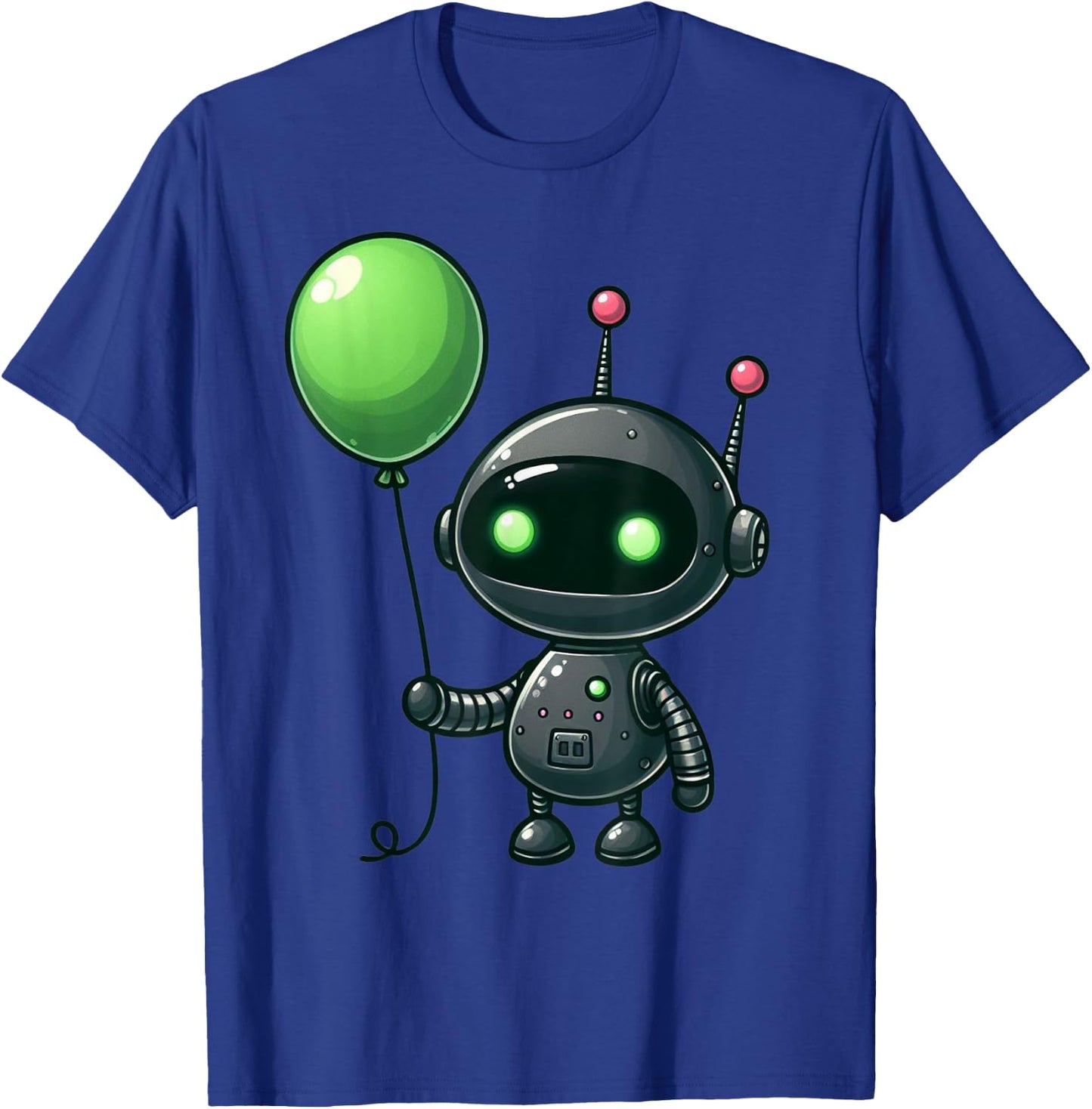Retro Robot Holding Green Balloon For Kids And Robot Lovers T-Shirt - T-Shirt | Royal